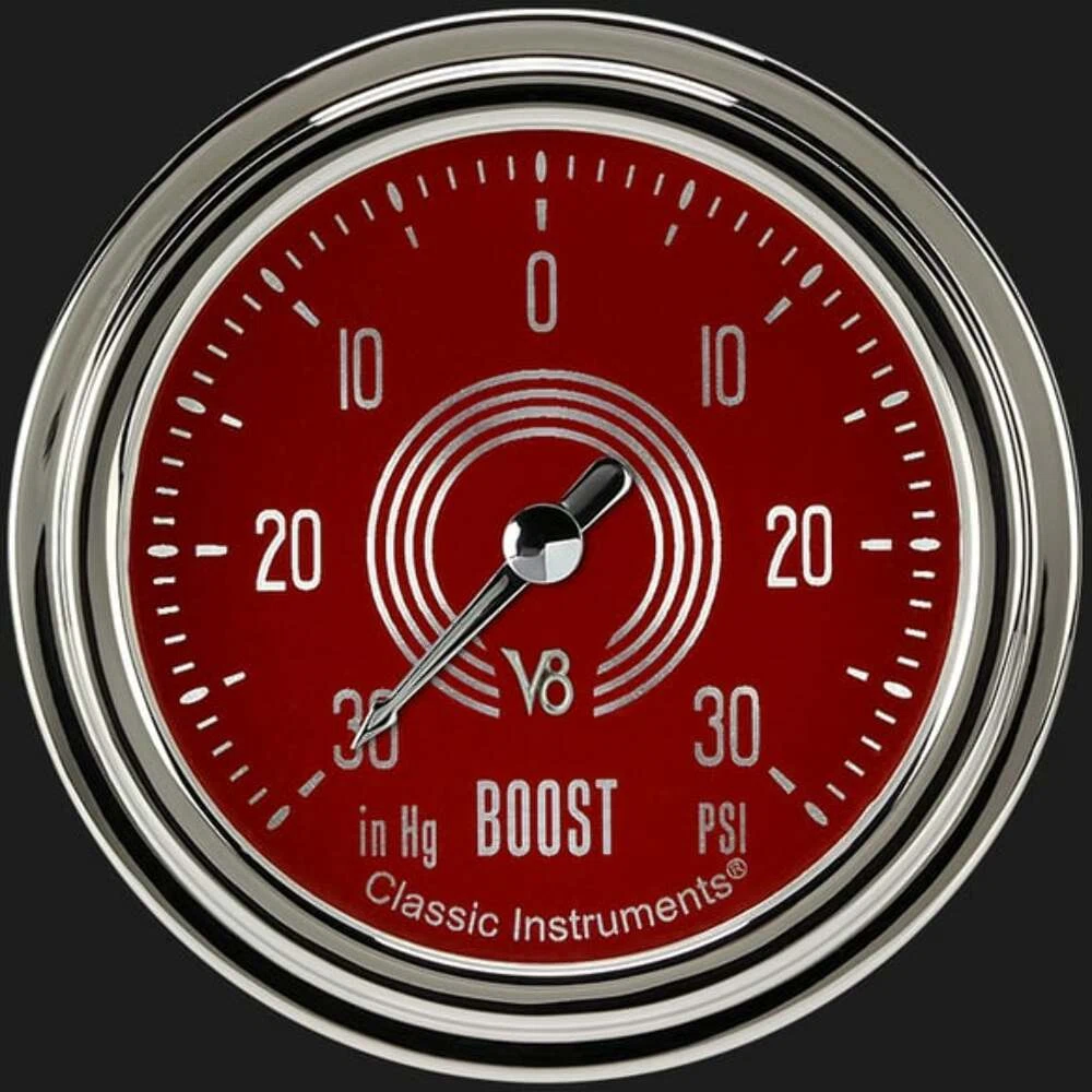 V8 Red Steelie 2 5_8_ Boost_Vac Gauge V8RS341SLC